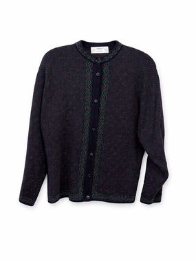 Vintage St Michael Marks & Spencer Fair Isle Cardigan Navy Red Green Size L